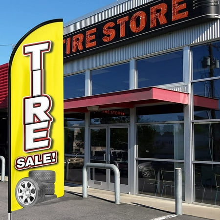 QSUM Tire Sale Sign Feather Flag 8FT Tire Sale outdoor advertising flag Tire Sale Business Sign Tire Sale Swooper Flag(FLAG ONLY)