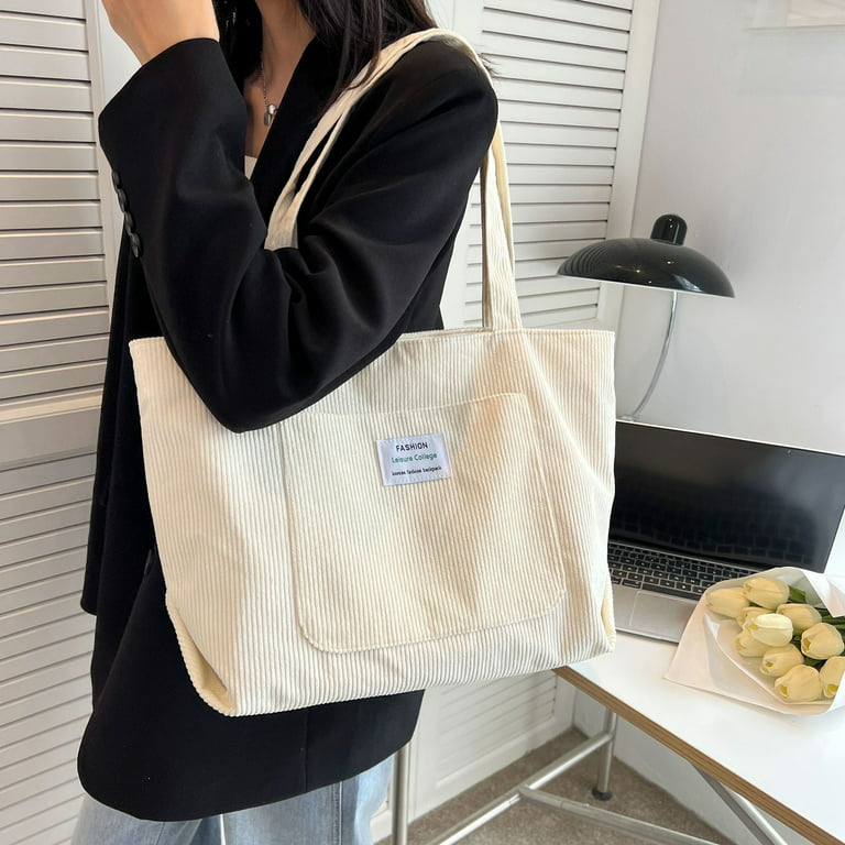 keusn letter patch decor corduroy shopper bag womens shoulder bags ladies  handbag student bag