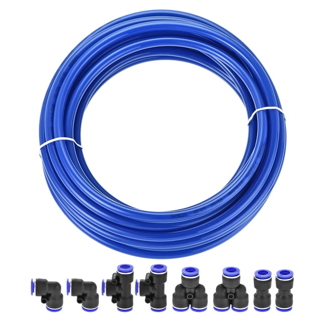 Unique Bargains 10mm OD PU Tuyau d'Air Kit 10 Mètres Bleu avec 8 Raccords Pcs