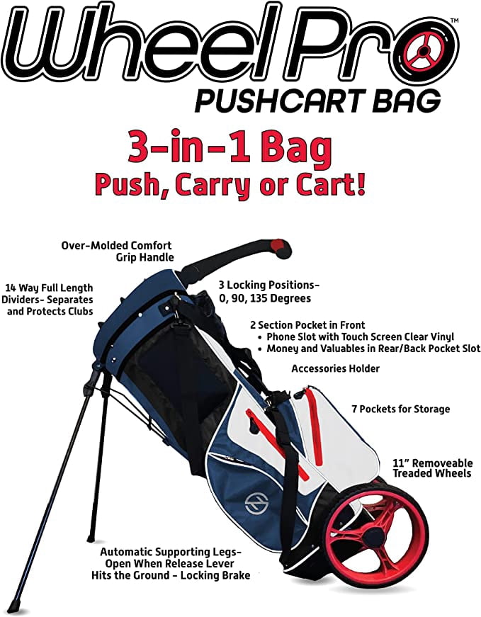 Zero Friction Wheel Pro Push Cart and Stand Bag, Navy