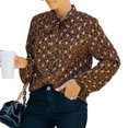 thumbnail image 1 of Camisa de manga larga estampada para mujer, camisa de gasa de manga larga informal a la moda con cuello levantado para compras en la oficina, 1 of 6