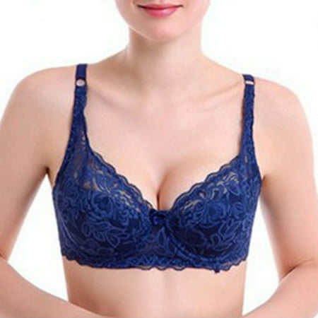 TrendVibe365 No Wire Bras for Women Plus Size Lace No Underwire Push up Bralette Padded Triangle Adjustable Strap Corset Bra Full Coverage Crop Cami Top Comfortable Shapewear Blue 75