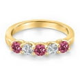 thumbnail image 3 of Gem Stone King 10K Yellow Gold Pink Tourmaline and Lab Grown Diamond Wedding-Bands Ring for Women | 0.79 Cttw | Round 3.5MM | Gemstone October Birthstone | Size 5, 3 of 6