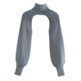 thumbnail image 1 of kusrkot 's Long Puff Sleeve Knitwear Pullover Crop Top Short - Gray, 1 of 6