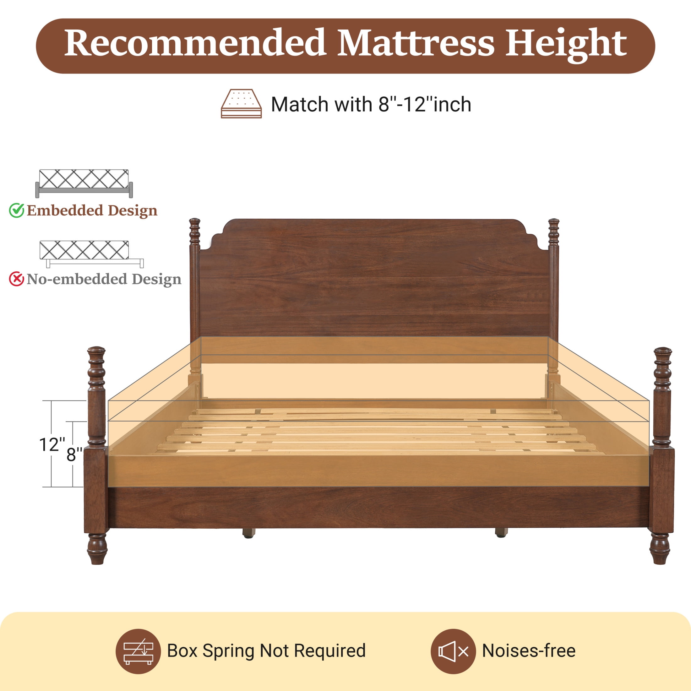 Christopher Knight Home Farmhouse King Platform Bed with Curved Headboard, Turned Legs, Walnut Brown