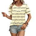 thumbnail image 4 of Xixinqiwan Women Tops under $10.00,Women Summer Casual Shirts Short Sleeve Striped Tunic Tops Crew Neck Tee Tshirt Blouses for Women Beige M, 4 of 7
