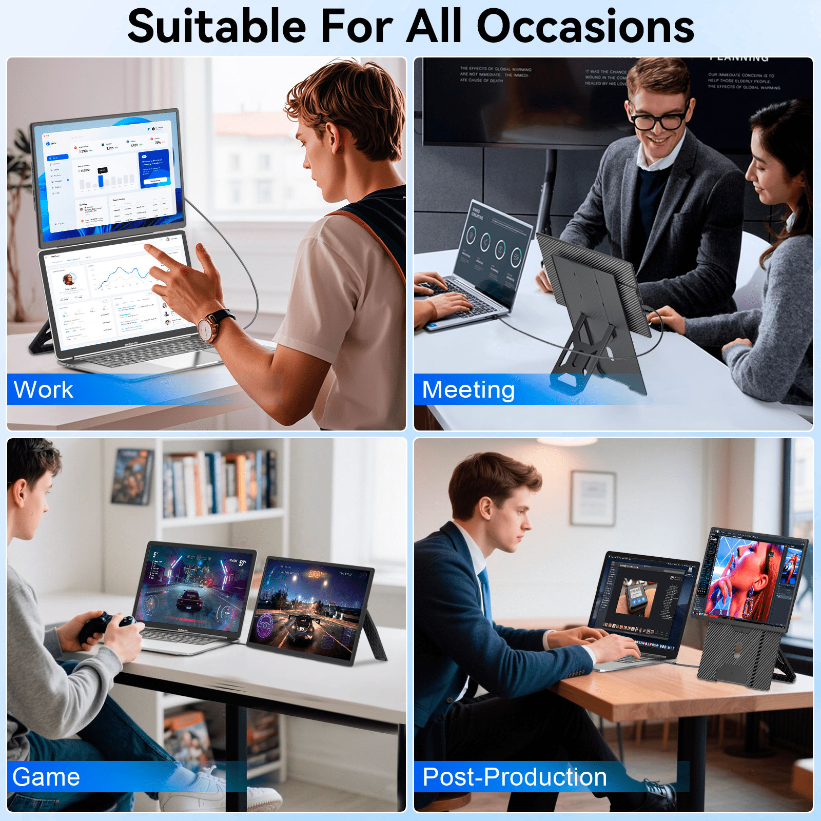 Laptop Screen Extender, 16 Inch FHD 1200P Portable Monitor, Up and Down Adjustable and 360° Rotatable Removable Stand, Travel Monitor for Laptop, Portable Screen for Windows / PC / Mac