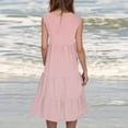 thumbnail image 4 of CALAFEBILA Dresses for Women 2025 Sleeveless Solid Color Womens Sun Dresses Casual Crew Neck Tank Knee Length Mini Beach Dresses, 4 of 7