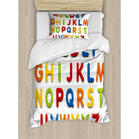Letter Writing Set - Letters Twin Size Duvet Cover Set, Multicolored Collection of Alphabet Letters Education Image Capital Symbols Writing, Decorative 2 Piece Bedding Set with 1 Pillow Sham, Multicolor, by Ambesonne