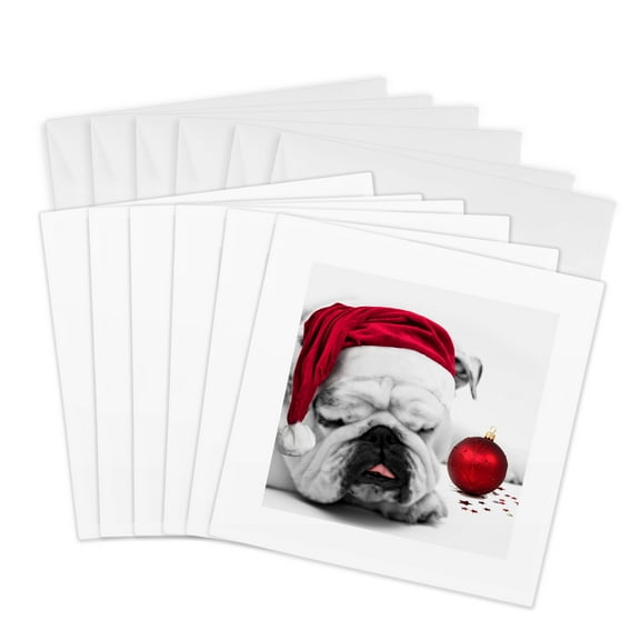 3dRose, Sleeping Bulldog in a Santa Hat Christmas Card photo courtesy of Esther Matheus, 6 Greeting Cards with envelopes