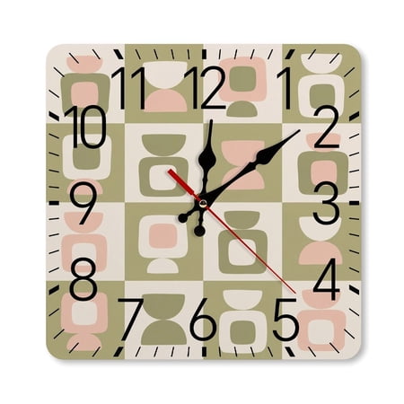RKSupls 10×10inch Square Silent Wall Clock Wooden Frame, Abstract Geometric Shape Grid Scale Decorative Clock for Home Bedroom Living Room Office