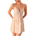thumbnail image 2 of ylioge Womens Lace Nightgowns Trendy V Neck See-Through Mini Dresses Ladies Lightweight Solid Color Spaghetti Strap Sleepshirts, 2 of 8