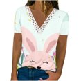 thumbnail image 2 of ICHUANYI Liquidación Blusa de manga corta con encaje estampado a la moda para mujer, blusa informal con cuello en V ICHUANYI WER202308246540, 2 of 5