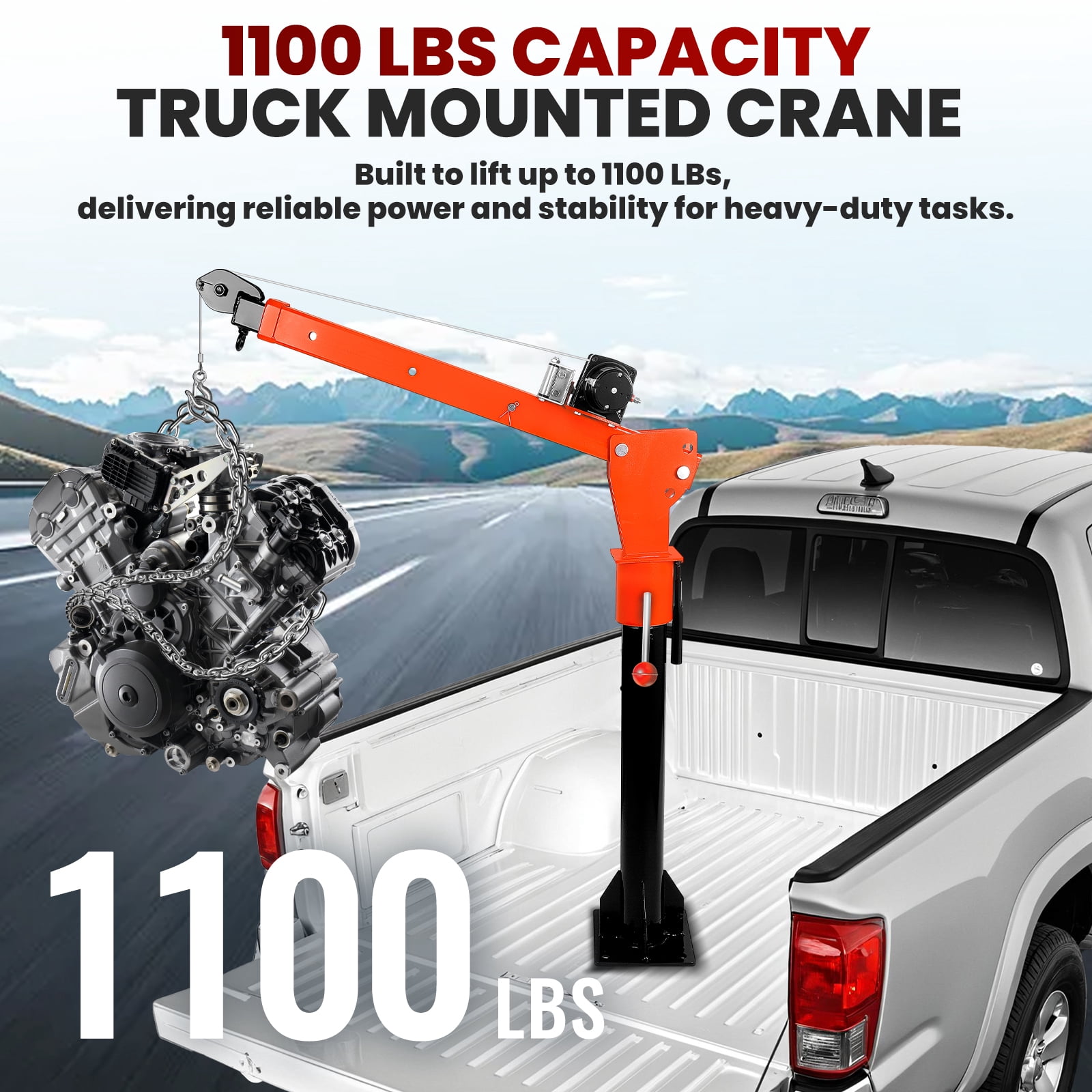 Folding Truck Crane with Electric Winch 3500 lb 12V, Rotate Davit Crane, 1100lb Capacity for Household, Site & Building Lifting