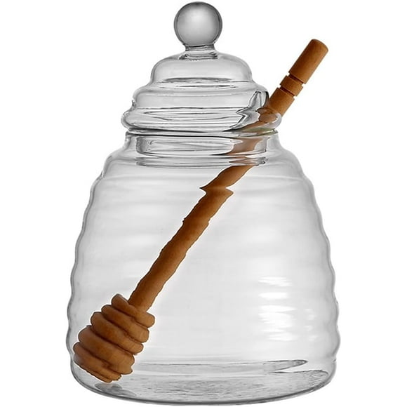 500Ml / 6.9 Oz Honey Pot with Dipper, Glass Honey Jar and Dipper Set, Honey Dispenser, Beehive Honey Pot for Store Honey and Syrup