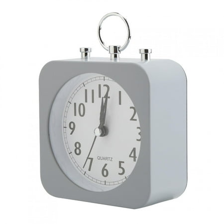 M Buder Vintage Retro Classic Silent Desktop Alarm Clock, 3.94 inches / 10 cm Loud Ringing Twin Bell Grey Non-Ticking Battery Operated Analog Clock for Bedroom Nightstand Office
