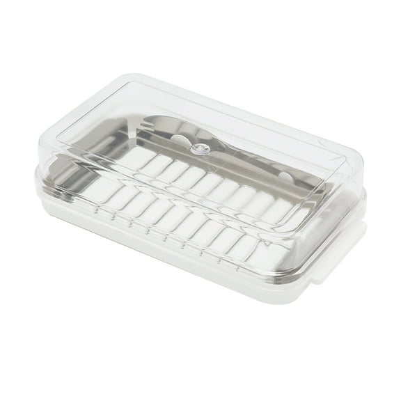 Stainless Steel Butter Cutter Box Cheese Storage Container with Transparent Cover for KitchenWhite Chassis