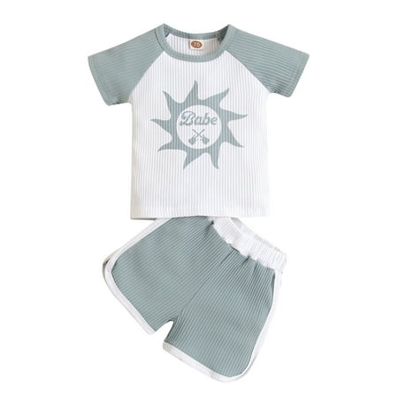 

ZMHEGW Baby Boys Girls Summer Short Sleeve Letter Ribbed T-Shirts Tops Shorts Tracksuit Outfits Clothes Set Baby Cute Clothing