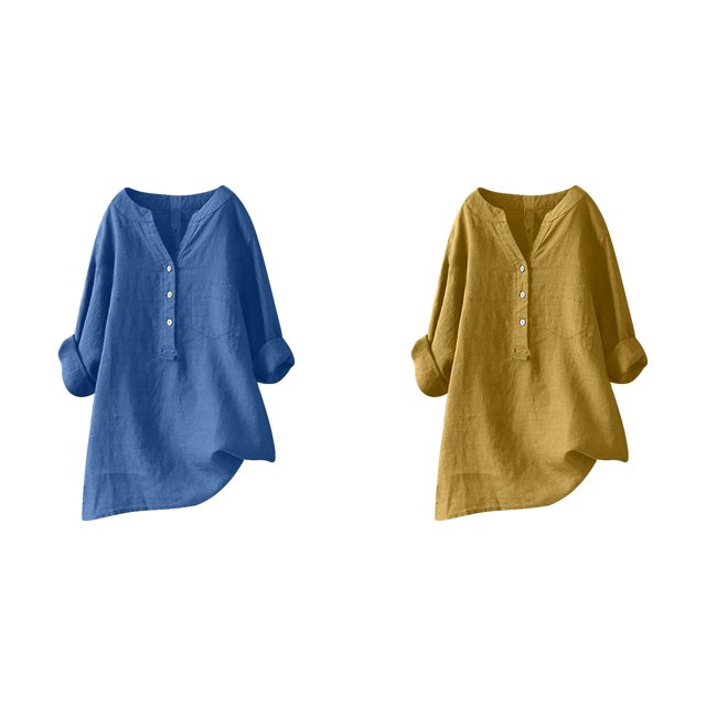 (2-Pack) Rinsvye Womens Solid Color Long Sleeve Mandarin Collar Blouse Women Clothing Timeless Design