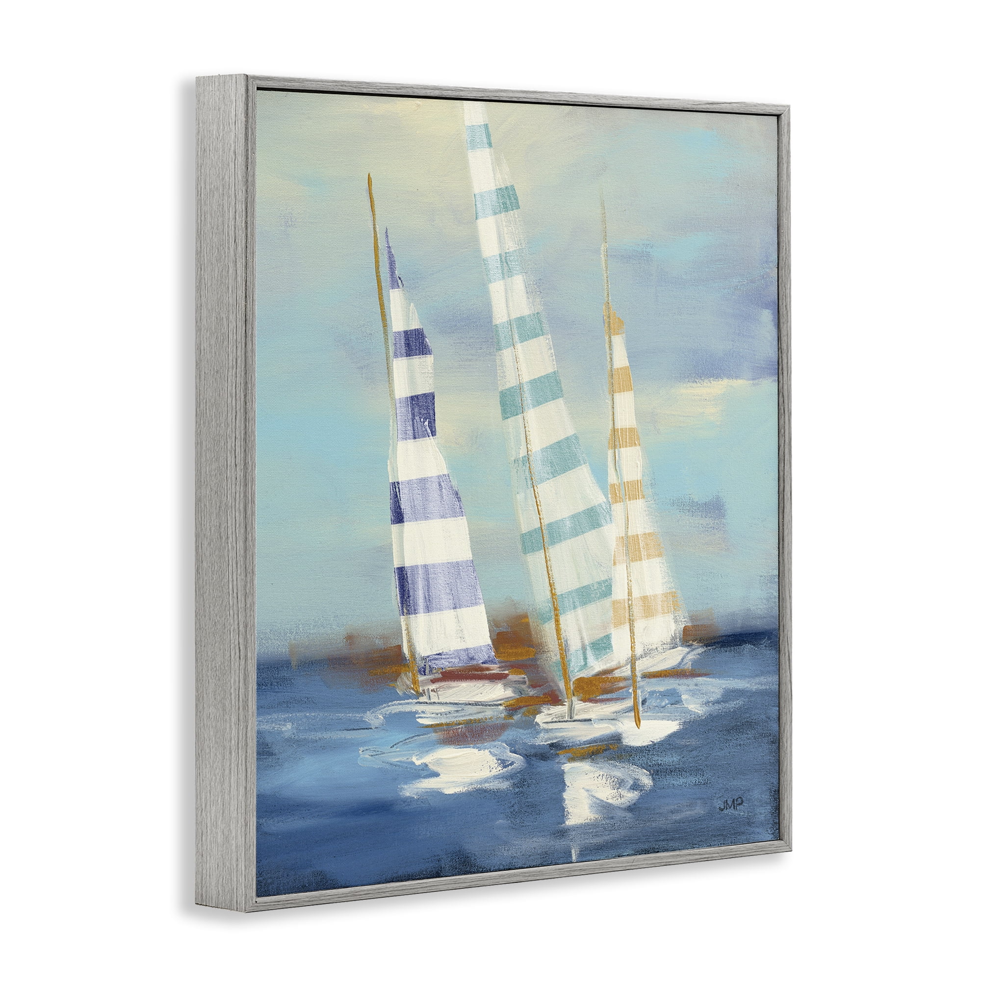 Stupell Industries Summer Regatta Boats Transportation Painting Gray Framed Art Print Wall Art, 11 x 14