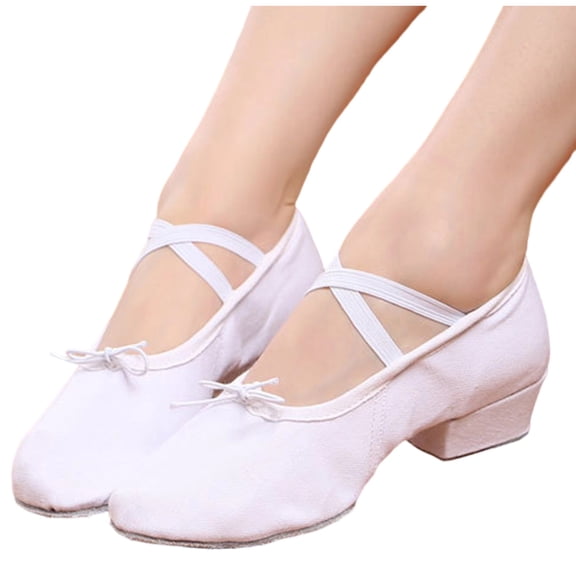 Gpaecead Girls Canvas Dance Shoes Soft Sole Non-Slip Low Heel Practice Dancing Shoes For Spring Summer Studio Performance White