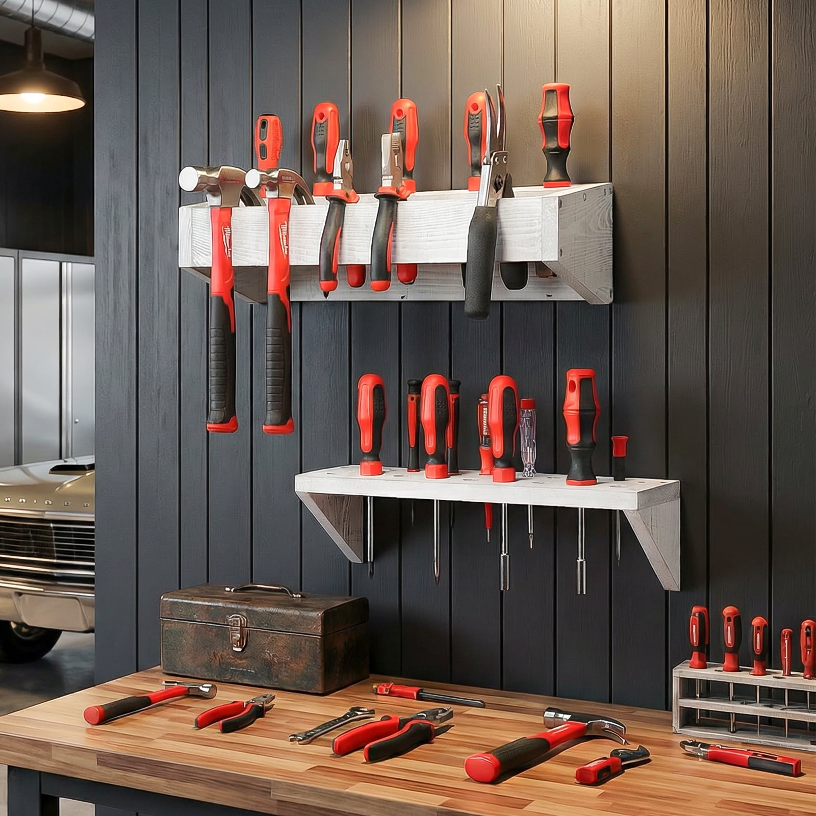 SoildPal Wall Mount Screwdriver Organizer 2-Pack, Wood Tool Holder for Pliers and Hammer, Garage Tool Storage Rack for Workshop Wall Organization