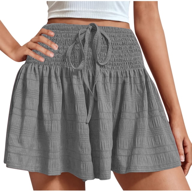 Summer Clearance 2025! Womens Plus Size Pants,Women's Summer Fashion Solid Color Drawstring Shorts