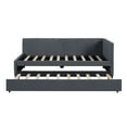 thumbnail image 5 of Upholstered Extendable Daybed With Trundle, Twin Size Sofa Bed With Soft Headback, Half Enclosed Bed Frame, No Needed Spring Box, Gray, 5 of 7