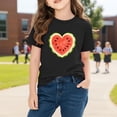 thumbnail image 5 of Girls Watermelon Heart T-Shirt Kids Short Sleeve Graphic Tee 100% Cotton Summer Casual Top,Size 5 T, 5 of 9