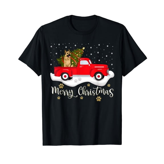 Red Truck Merry Christmas Tree German Shepherd Christmas T-Shirt For Dog Lover Gift