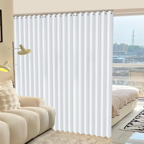 Accordion Door 100×84 inch, Waterproof Closet Curtain for Open Closet, Room Divider, White, 1 Panel