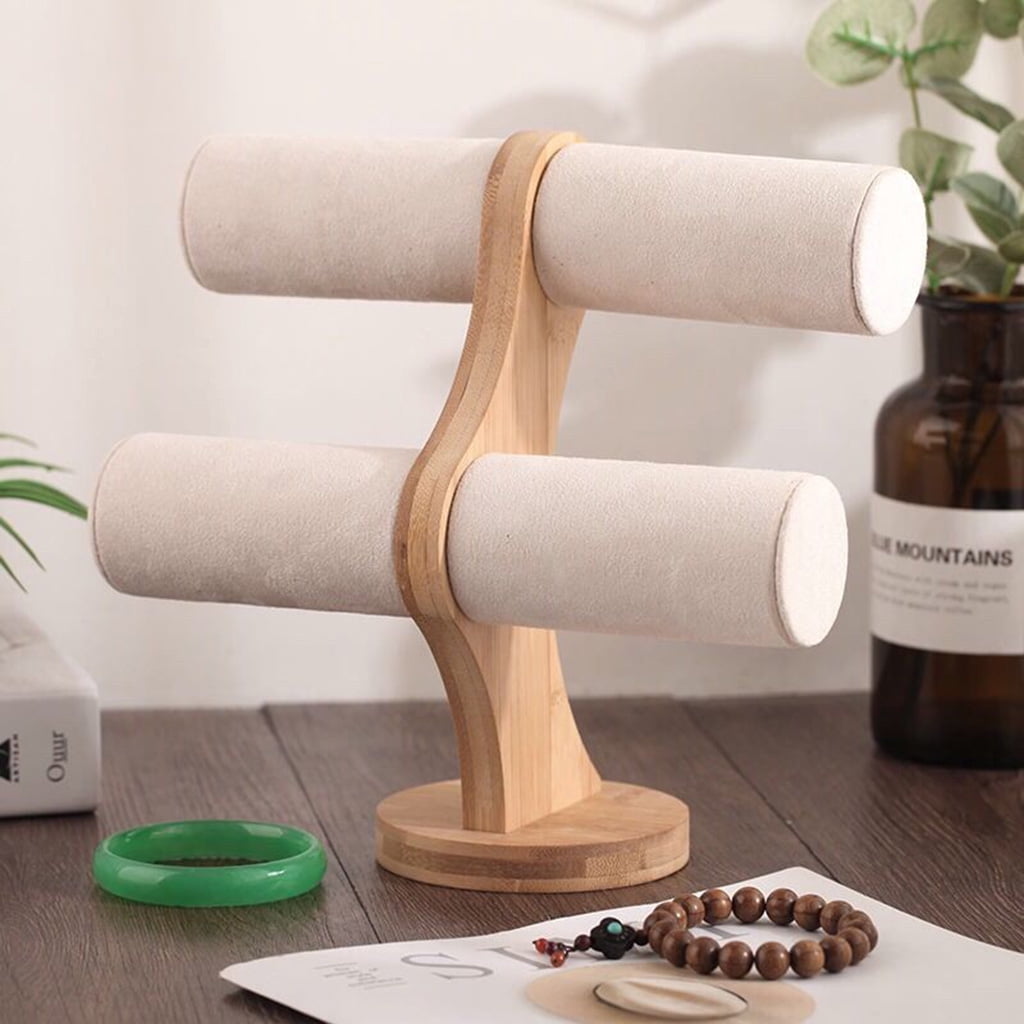 ✪ Table Top Wooden Holder Display T Bar Stand Bracelets Rack Jewelry Display Tower Holder Watch Storage Bangle Organizer