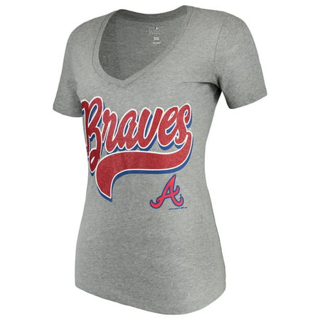Women's New Era Heathered Gray Atlanta Braves Glitter Logo V-Neck