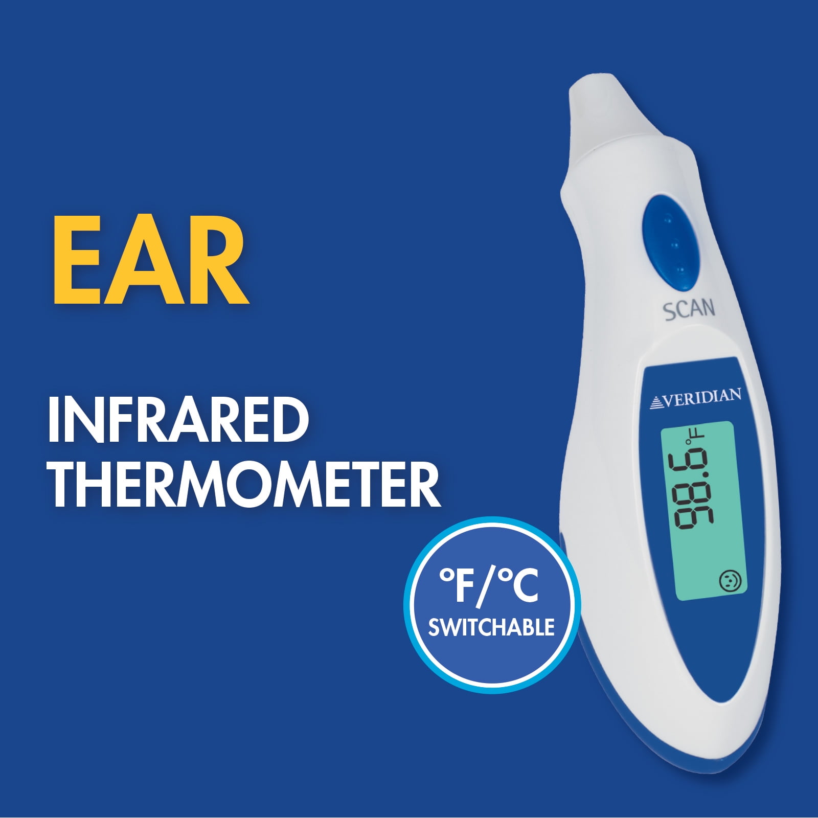 Veridian 1-Second Ear Thermometer | Tympanic Infrared Measurements | Fever Alert, Backlit Display