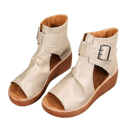 

Lilgiuy High-top Wedge Sandals Thick-soled Fish Mouth Roman Sandals Women s Height Increasing ShoesBeige 6(37) Fall Clothes for 2022 Spring Winter
