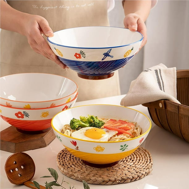 1200ml Ceramic Ramen Bowl Household Large Noddle Bowl Hand-painted Noddle Soup  Bowl with High-foot Design Threaded Design for Ramen Soup Kitchen 