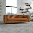 thumbnail image 3 of Kendrix Mid Century Modern Luxury Genuine Leather Tuxedo Couch in Cognac Tan, 3 of 6