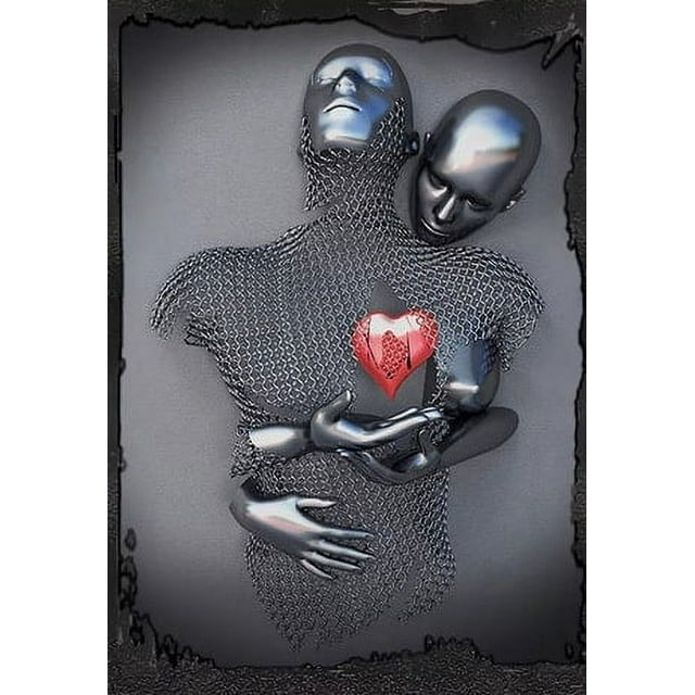 Escultura de estatua de figura de metal de alambre de acero abstracto, pintura en lienzo para pareja, pintura colgante, base de pintura de impresión a chorro de alta definición