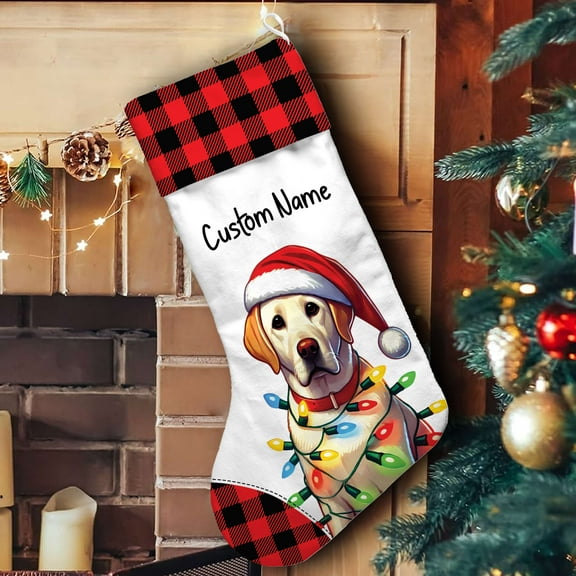 Lotusprinthandmade Personalized Cute Labrador Retriever Dog Lovers Christmas Stocking (M), cute labrador retriever christmas stocking