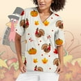 thumbnail image 2 of BloomJoy Scrubs for Women Ladies' Thanksgiving Printed Short Sleeved Protective Clothing V Tie Pocket T Shirt Top 1 Long Sleeve Spandex Shirt Football Women Stripes Women's, 2 of 5