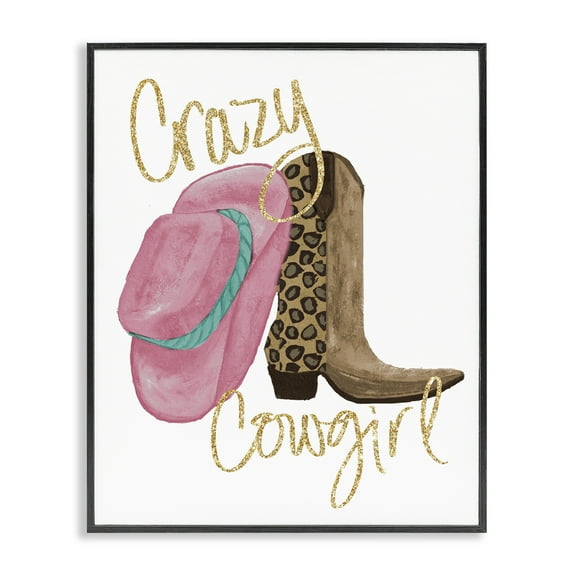 Stupell Industries Glam Crazy Cowgirl Typography Painting Black Framed Art Print Wall Art, 11 x 14