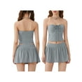 thumbnail image 3 of ZAXARRA Women 2 Piece Mini Skirts Set Summer Going Out Sleeveless Strapless Crop Tops Low Waist Short Skort Skirt, 3 of 7