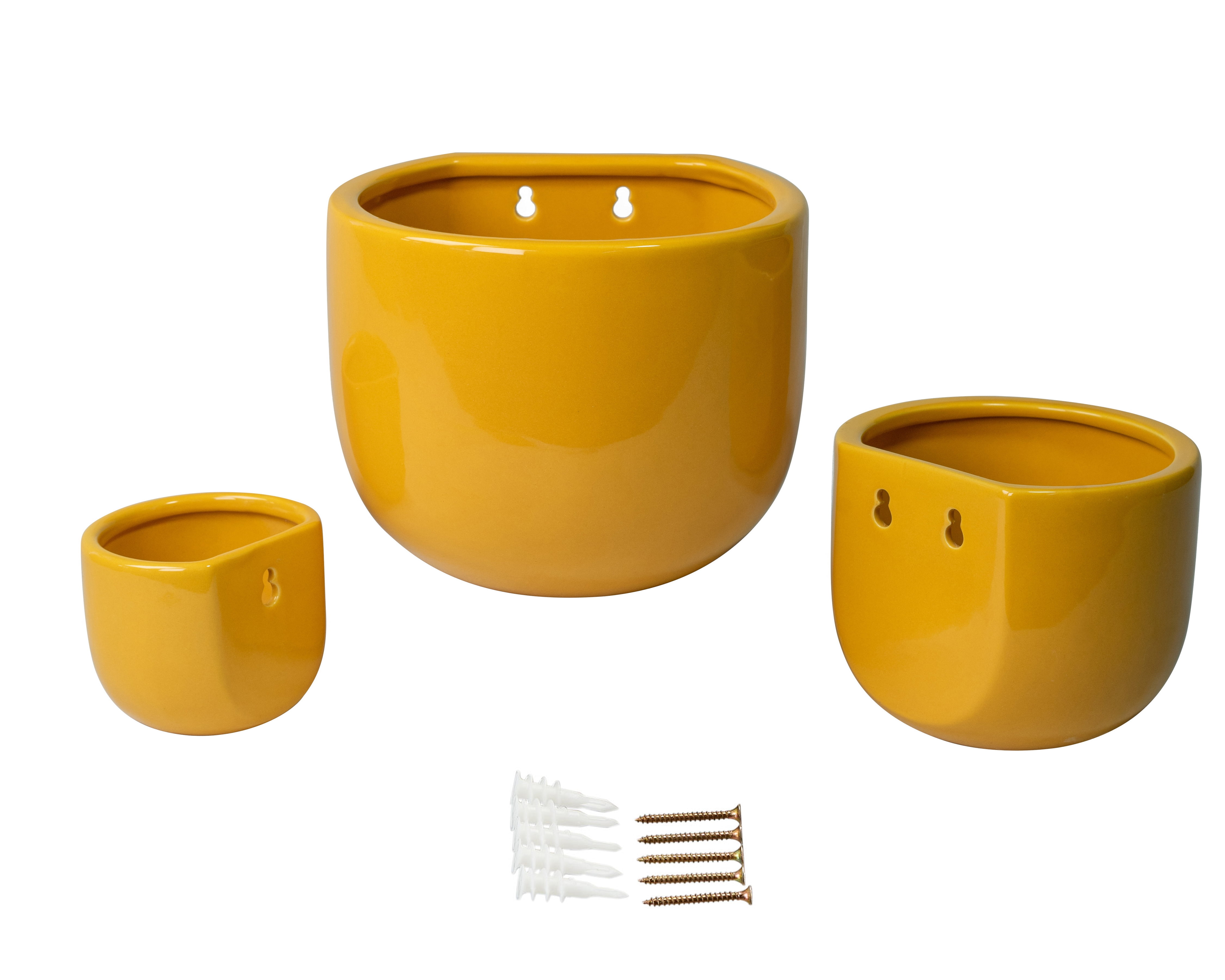 Better Homes & Gardens 4/6/8inch Wall Planters, Yellow, 3-Pack