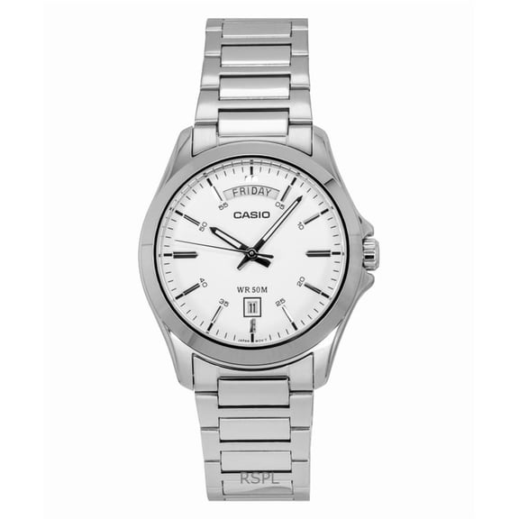 Casio Men’s White Dial Analog Stainless Steel Watch - MTP-1370D-7A3VDF