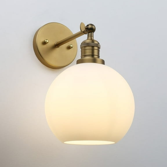 1-Light Wall Sconce, Industrial Wall Lighting Fixture, ,Globe Cream Glass Shade Wall Lamp for Bathroom Vanity Mirror