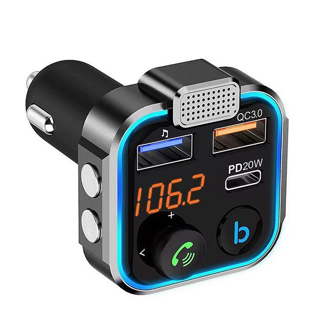 Transmisor FM 5.0 compatible con dientes Tipo-C PD 20W QC3.0 Kit cargador rápido para automóvil Azul