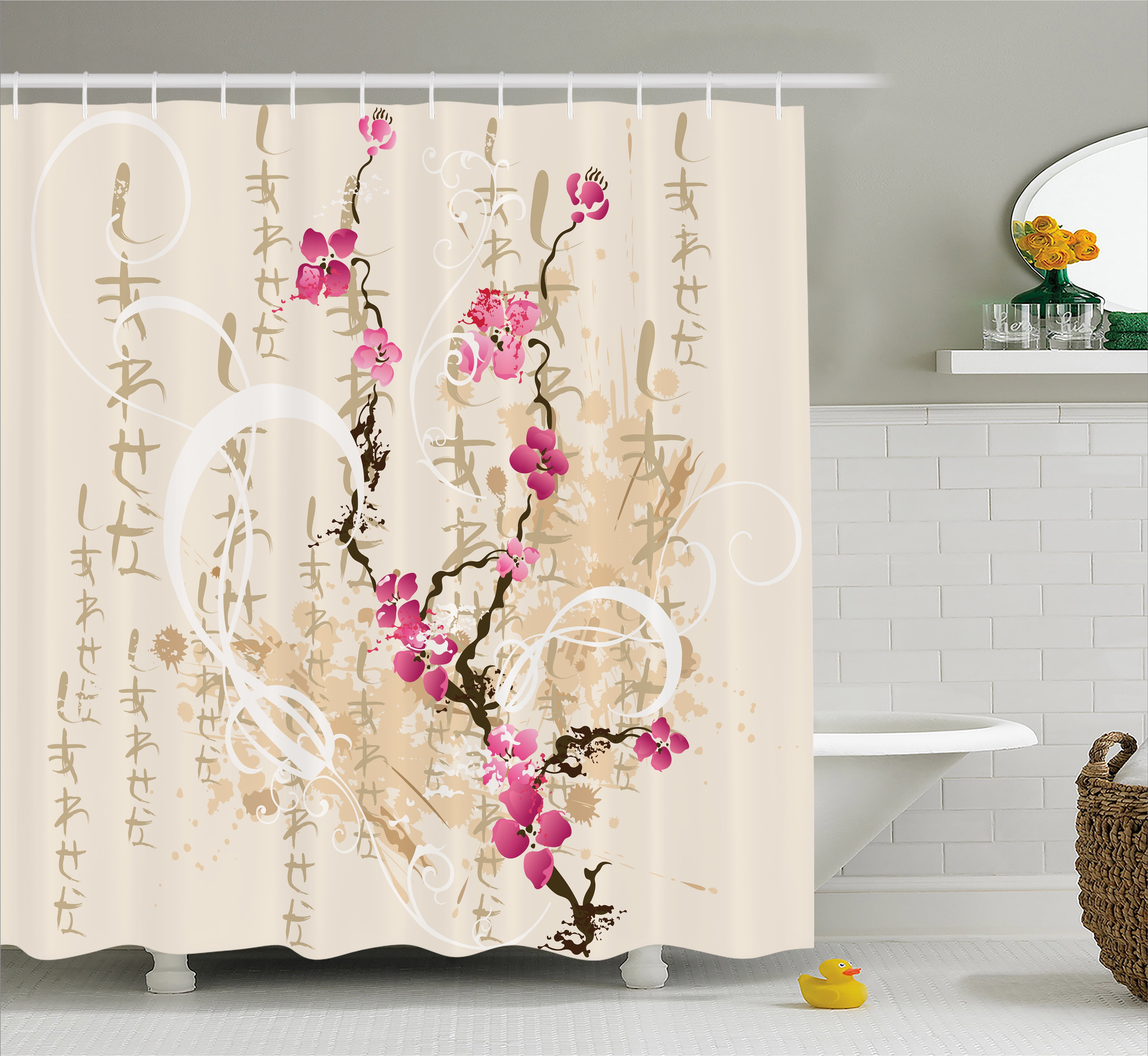 Cherry Blossom Shower Curtain, Painting Style Japanese Sakura Tree on