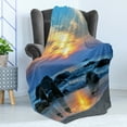 thumbnail image 4 of Beach Soft Flannel Fleece Blanket, Sunset Scenery in Sandy Beach with Rocks and Waves Lonely Peace Morning Dream Earth, Cozy Plush for Indoor and Outdoor Use, 70" x 90", Blue Yellow, by Ambesonne, 4 of 5