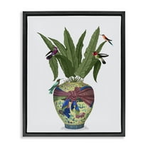 Stupell Industries Traditional Birds on Planter Botanical & Floral Painting Black Floater Framed Canvas Art Print Wall Art, 17 x 21