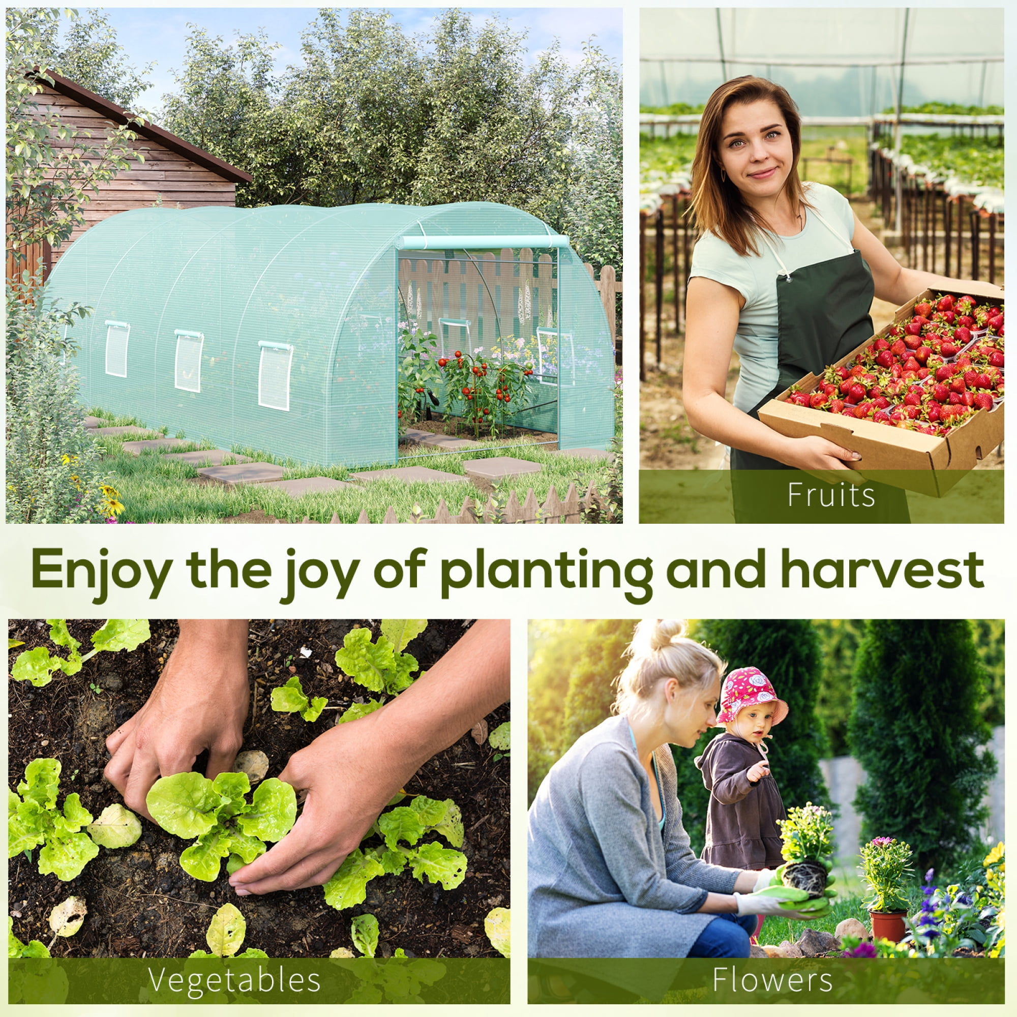 Greenhouse, Garden Warm House, Large Hot House Kit with 8 Roll-up Windows & Roll Up Door